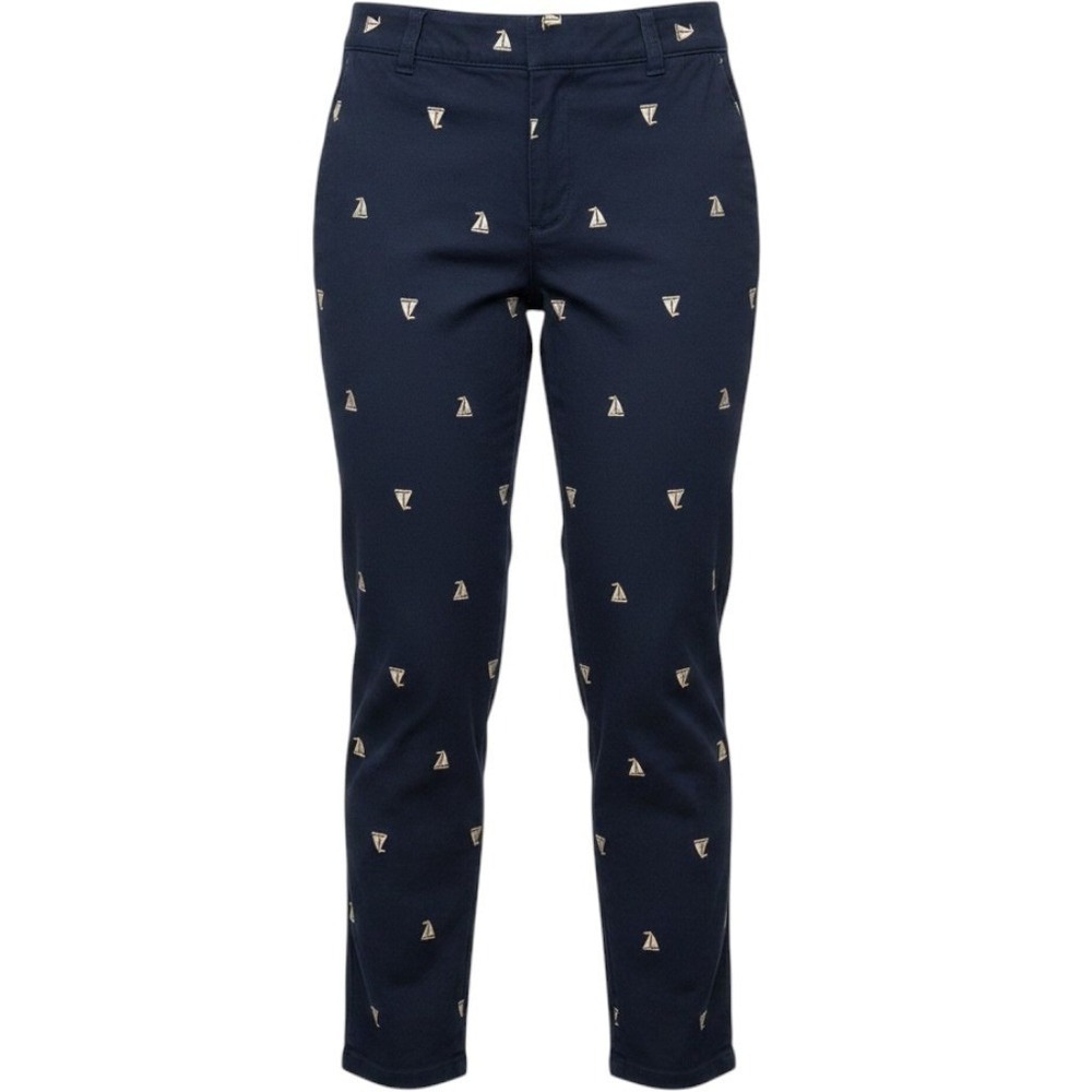 Talbots Weekend Chino Navy Blue‎ Sailboat Embroidered Pants Petite 8P Nautical